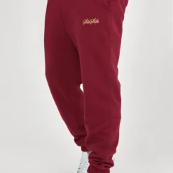SikSilk Embossed Logo Relaxed Fit Joggers - Tracksuit Bottoms - Burgundy